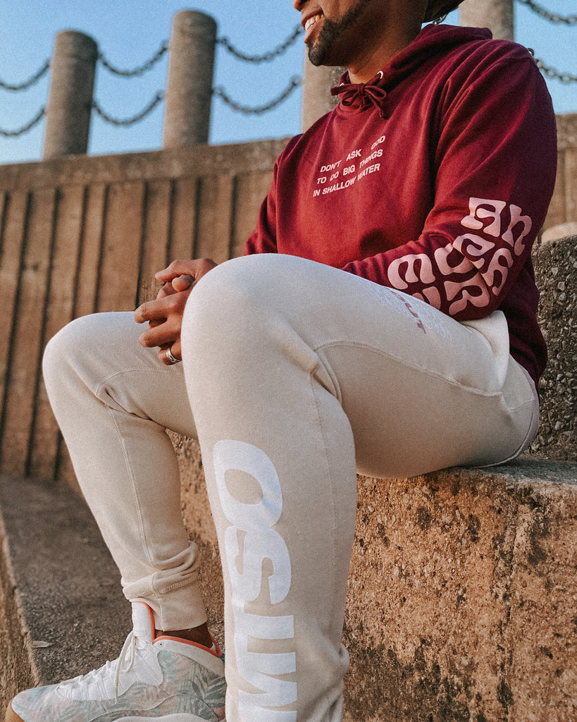 Cream fitted joggers clearance