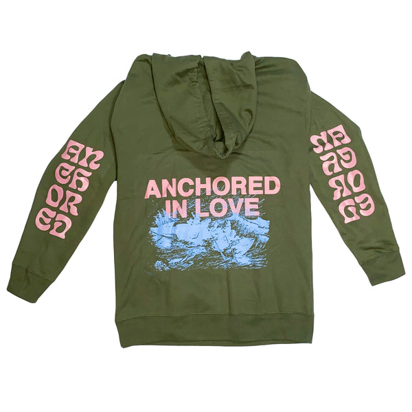 Anchored In Love Hoodie - Green/Pink