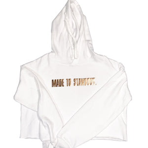 Women's Shine Rose Gold Cropped Hoodie - White/Metallic Rose Gold