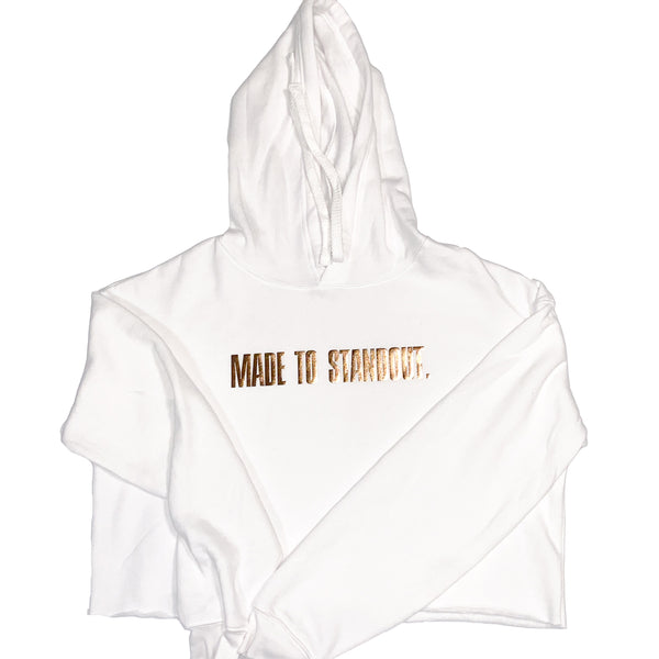 Women's Shine Rose Gold Cropped Hoodie - White/Metallic Rose Gold