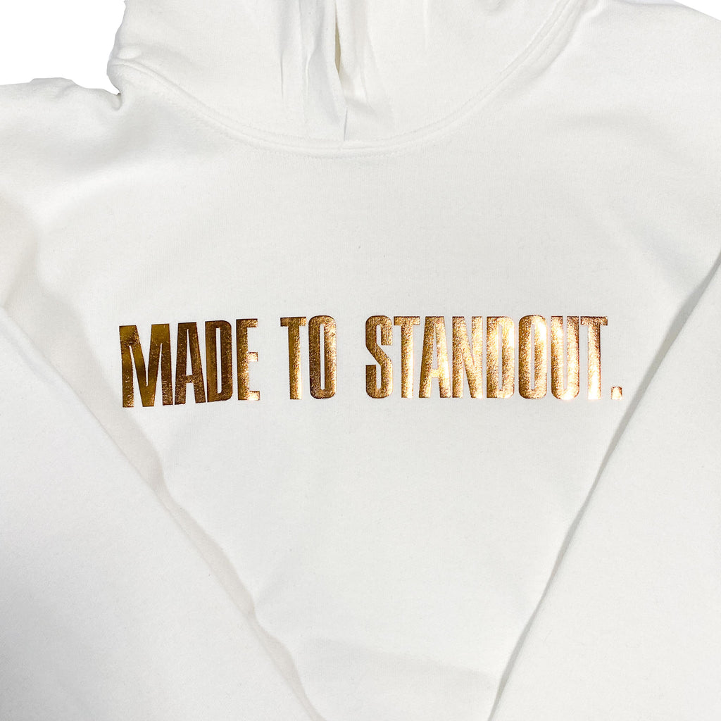 Youth Classic Hoodie White Metallic Rose Gold Made To Standout