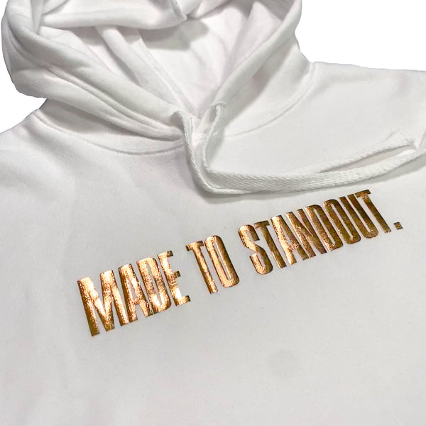 Women's Shine Rose Gold Cropped Hoodie - White/Metallic Rose Gold